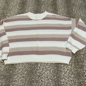 Hollister Women's Striped Knit Cropped Sweater - Cream Pink (mauve) and Tan